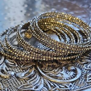 Stella & Dot Silver Tone Beaded Coil Wrap Bracelet